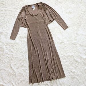 Vintage Gold Sparkly Slinky Formal Dress with Matching Cardigan Size 6